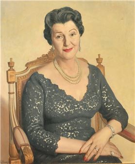 Michael Gilbery (1913-2000) British, a portrait of Mrs L. Gordon, a seated lady wearing a pearl - Michael Gilbery