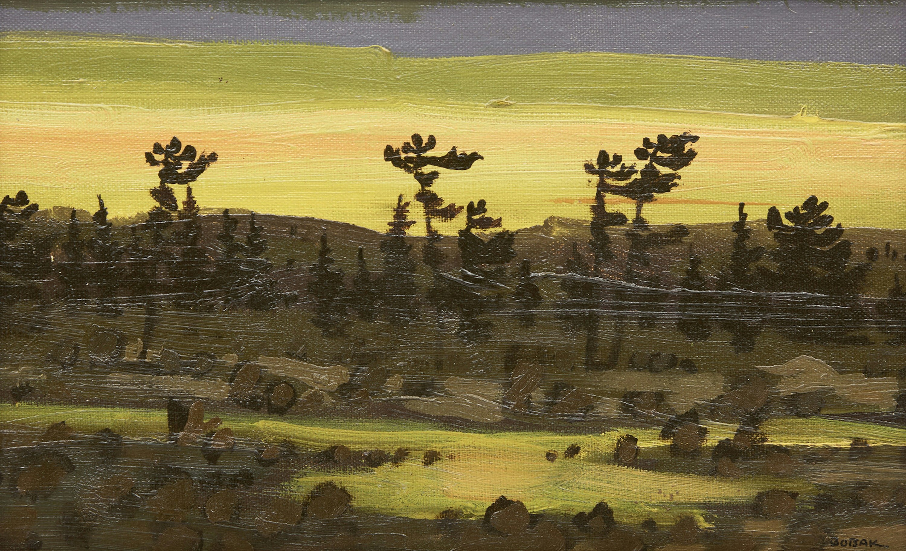 Artwork by Bruno Bobak, Autumn Evening, Made of oil on board