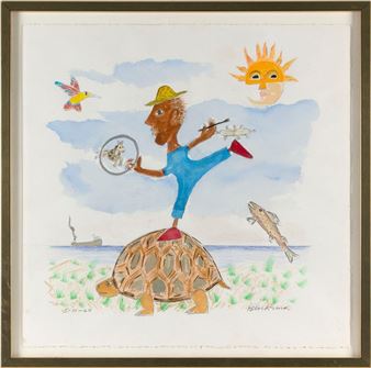 Circus performer on the back of a tortoise - Dewey Blocksma 