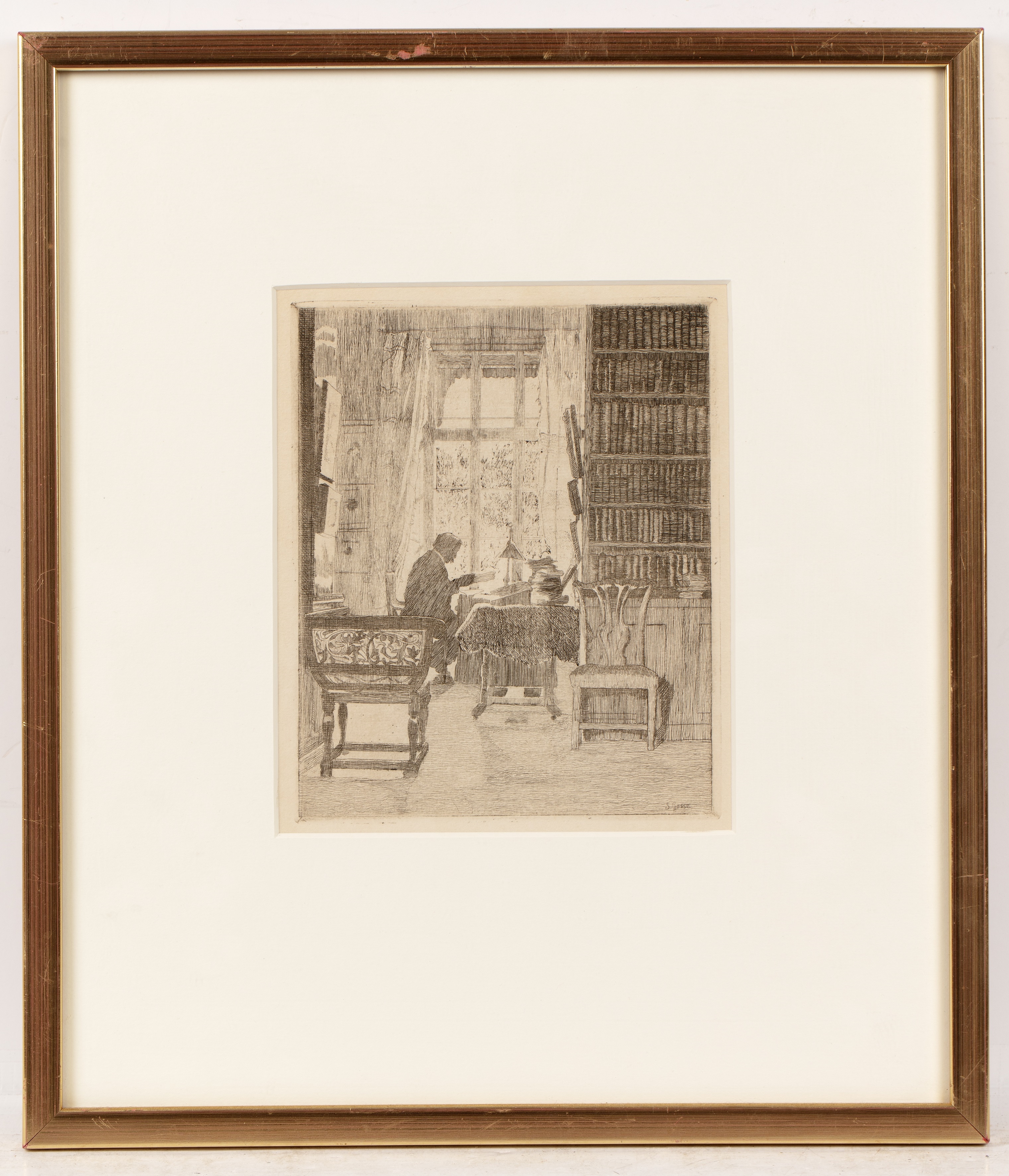 Artwork by Sylvia Gosse, Sir Edmund Gosse in his Study, Made of Etching With Printed Signature Within The Plate