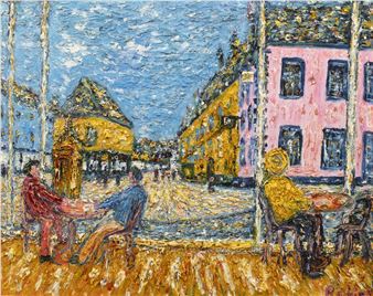 Street scene with figures at a cafe - Gwynne Robins