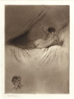 A nude reclining on a bed - Edgar Chahine