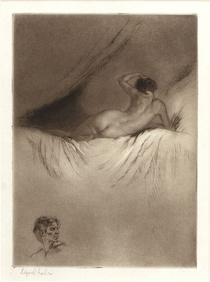 A nude reclining on a bed - Edgar Chahine