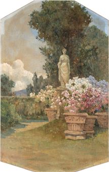 Garden with statue of Tuscan villa - Adolfo Tommasi
