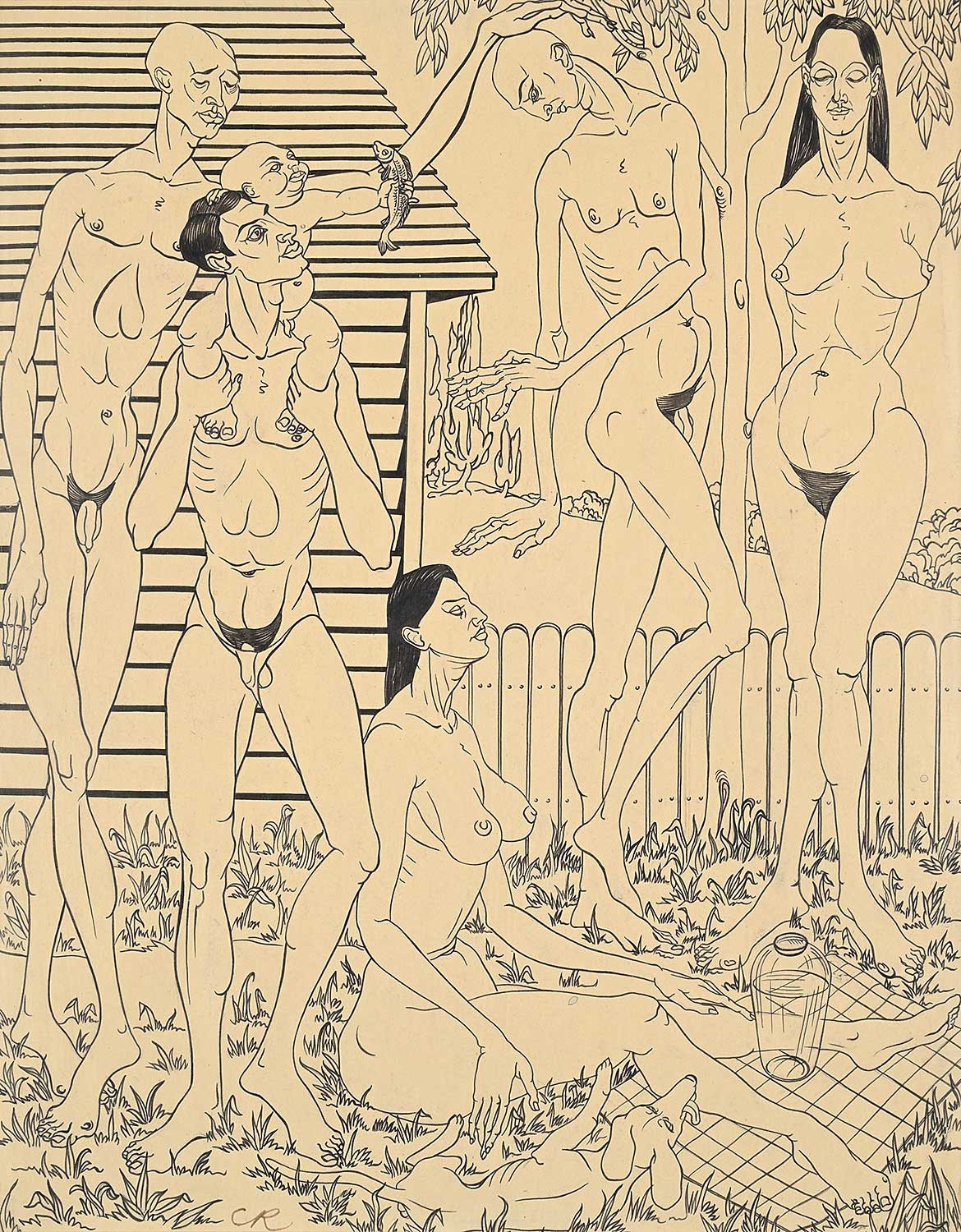 Artwork by Clifford Foard Robinson, Untitled - Backyard Picnic, Made of Ink On Paper