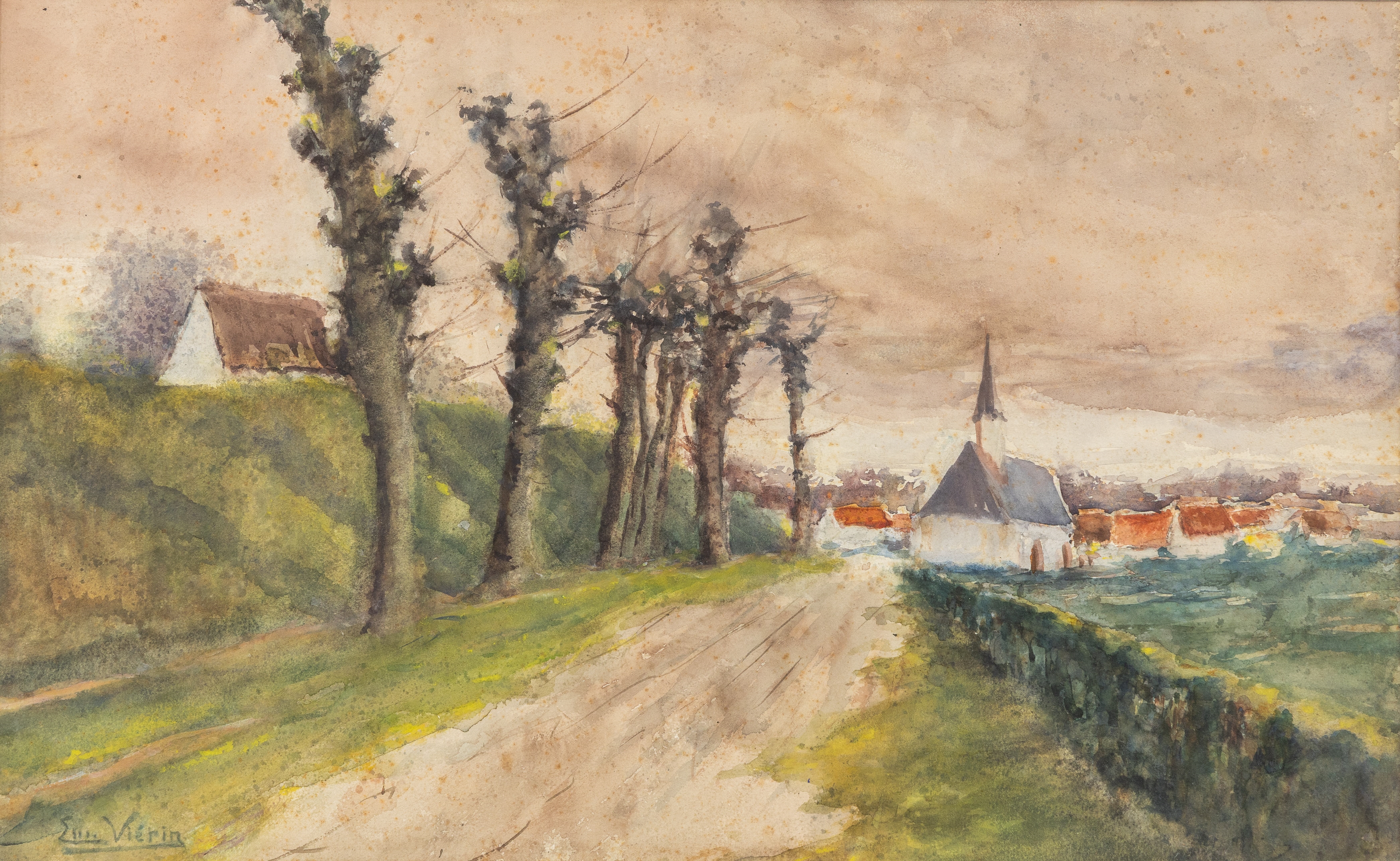 Artwork by Emmanuel Vierin, Village View, Made of Watercolour On Paper