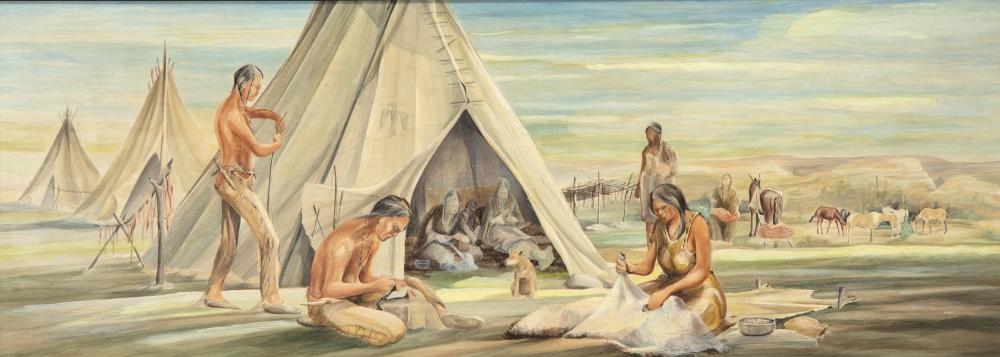 Artwork by Raphael Lillywhite, Pair of Mural Studies: Plains Indians + Pueblo Cliff-Dwellers, Made of Oil On Board