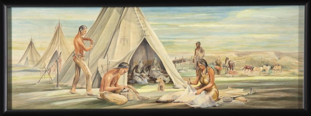 Artwork by Raphael Lillywhite, Pair of Mural Studies: Plains Indians + Pueblo Cliff-Dwellers, Made of Oil On Board