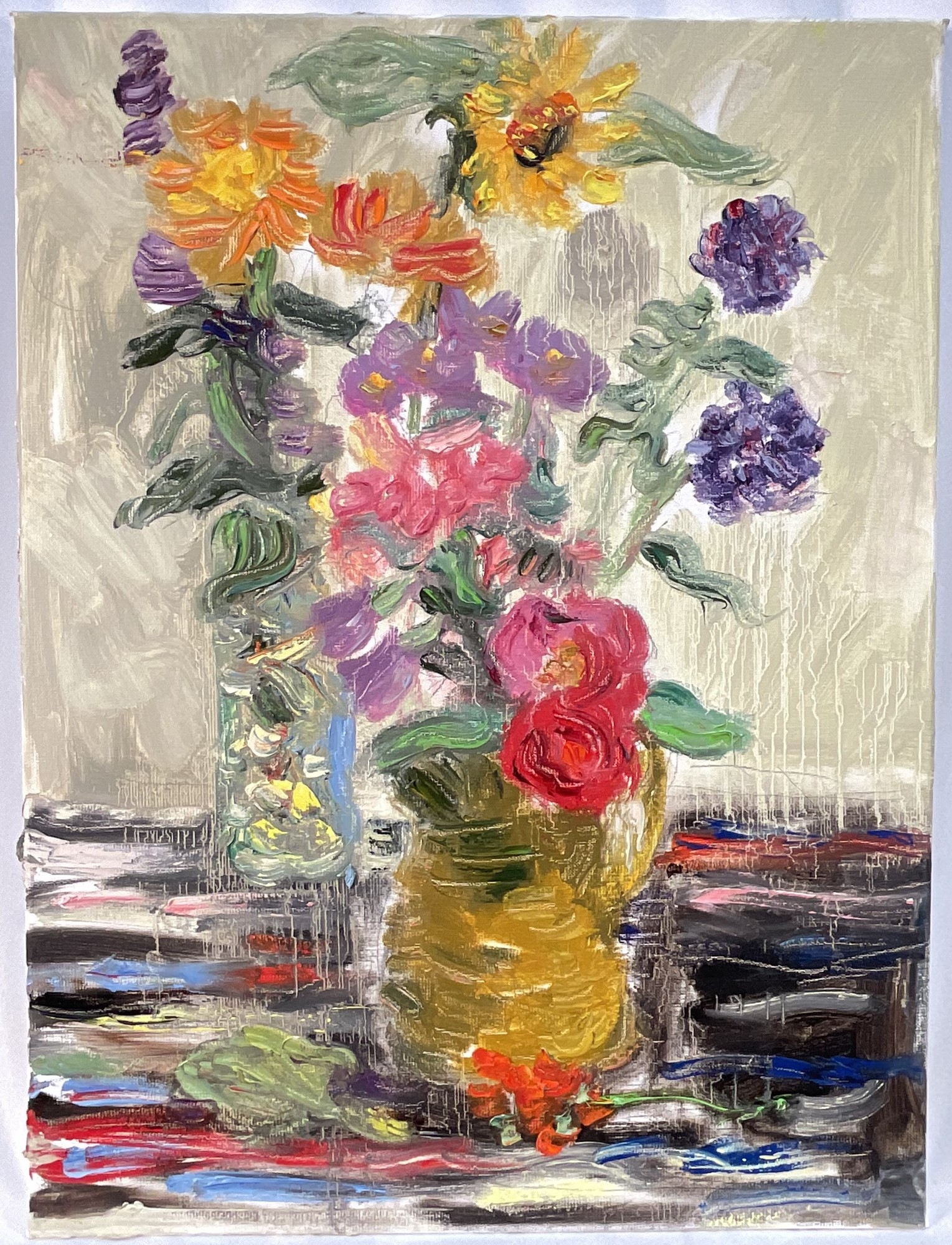 Annelise Firth | Still life of flowers in a yellow jug (2025) | MutualArt