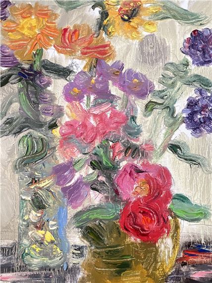 Annelise Firth | Still life of flowers in a yellow jug (2025) | MutualArt