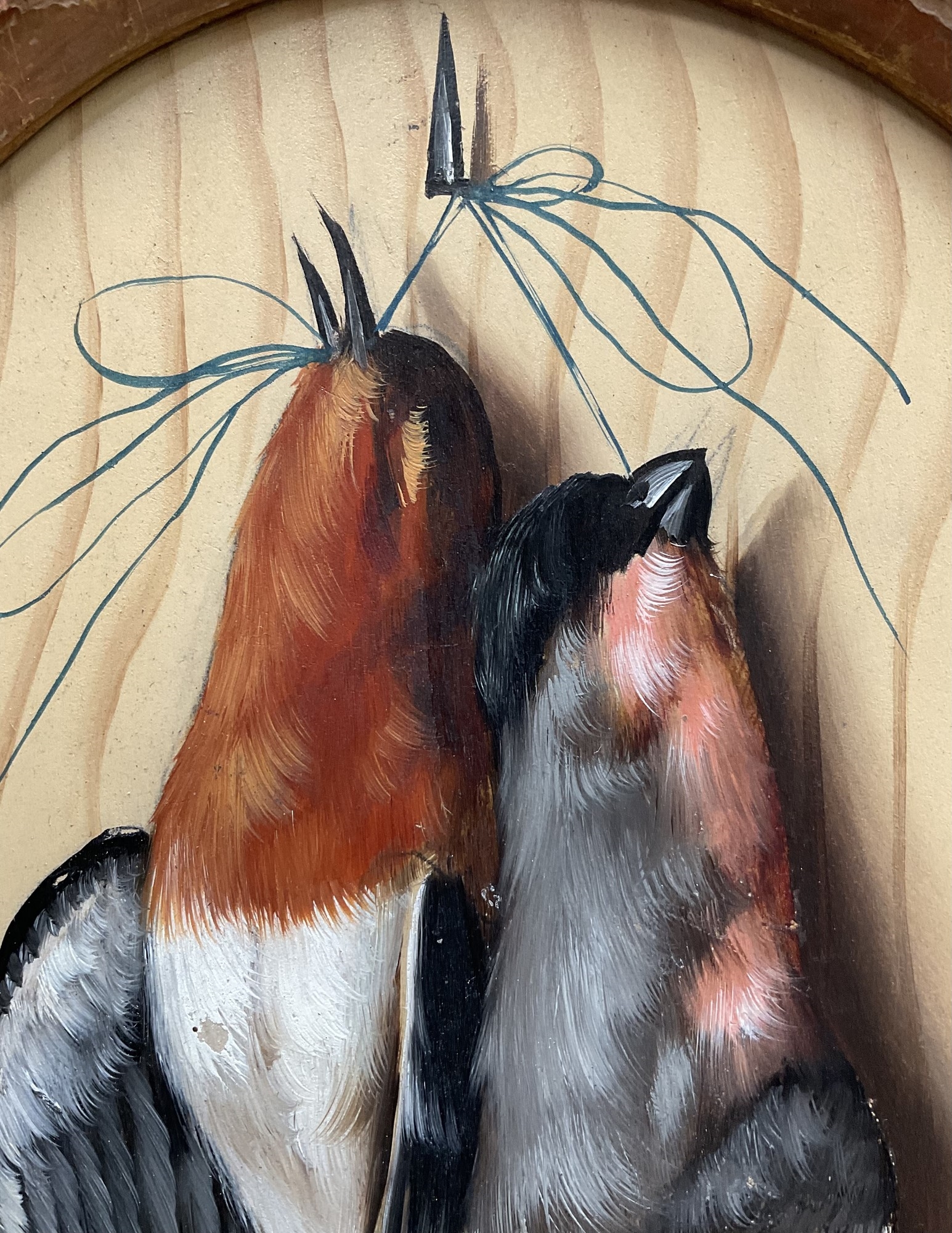 Artwork by Michelangelo Meucci, oval oil on board, of song birds, Made of Oil On Board