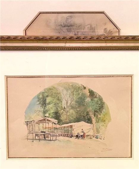 View of a city taken from the heights; The installation of tents