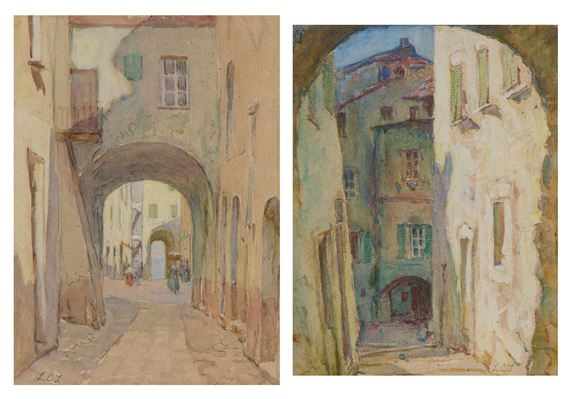 Two European Street Scenes - Louis Comfort Tiffany