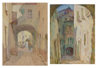Two European Street Scenes - Louis Comfort Tiffany