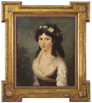 Portrait of a lady with her hair spiked with flowers - Agustín Esteve