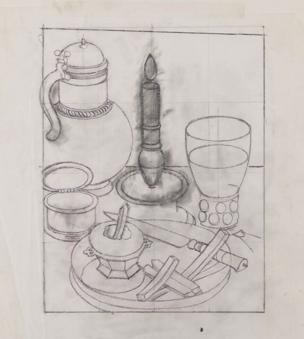 Artwork by Patrick Caulfield, STUDY FOR INTERIOR WITH A PICTURE, Made of Pencil And Crayon On Tracing Paper