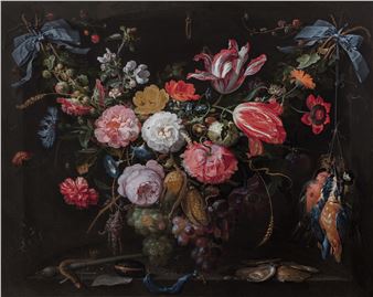 A garland of flowers and fruit representing the Four Elements - Abraham Mignon