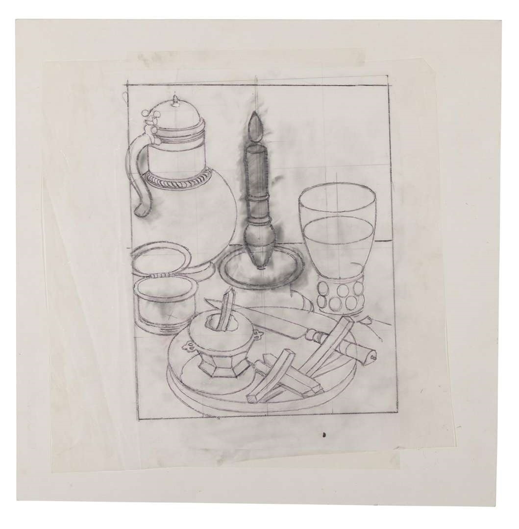 Artwork by Patrick Caulfield, STUDY FOR INTERIOR WITH A PICTURE, Made of Pencil And Crayon On Tracing Paper