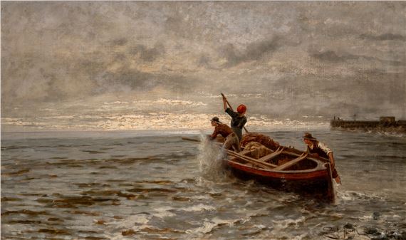 Marine landscape and fishermen - Luigi Steffani