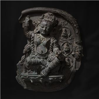 A COPPER ALLOY PANEL OF PALDEN LHAMO - Tibetan School, 14th Century