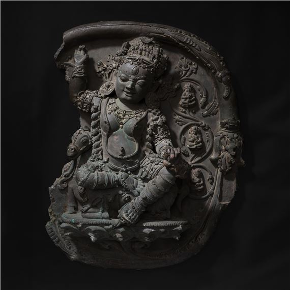 A COPPER ALLOY PANEL OF PALDEN LHAMO - Tibetan School, 14th Century