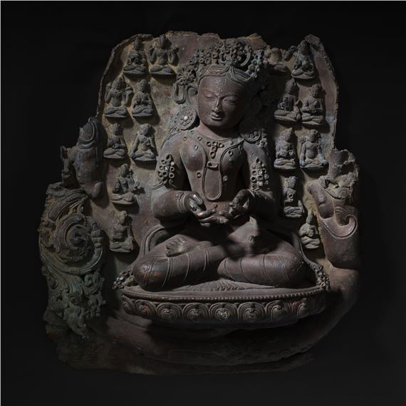 A COPPER ALLOY PANEL OF BHUMIDEVI DRIDHA by Tibetan School, 15th Century, circa 1407-1408