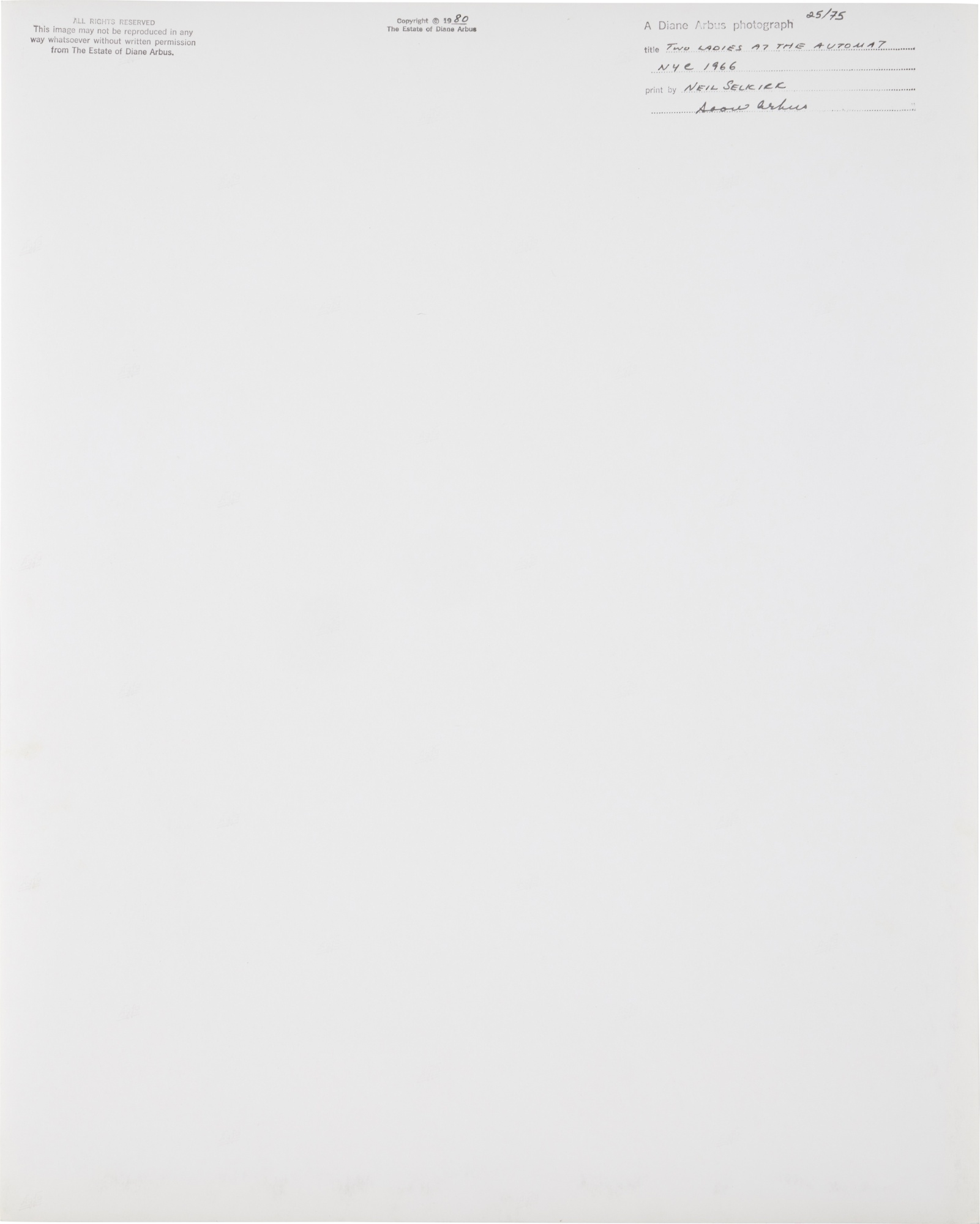 Artwork by Diane Arbus, Two Ladies at the Automat, NYC, Made of gelatin silver print