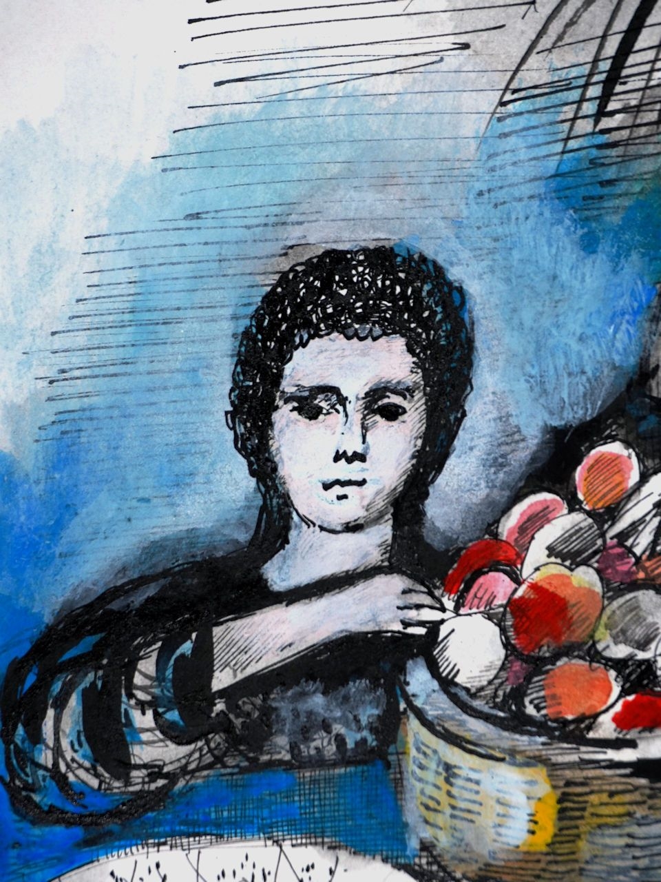 Artwork by Maurice Genis, The fruit seller, Made of Indian Ink And Wash