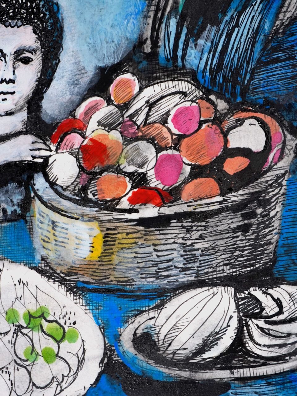 Artwork by Maurice Genis, The fruit seller, Made of Indian Ink And Wash