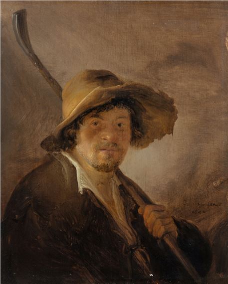 A shepherd in a wide-brimmed hat holding a crook - Isack van Ostade