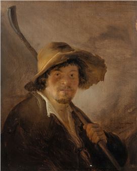 A shepherd in a wide-brimmed hat holding a crook - Isack van Ostade