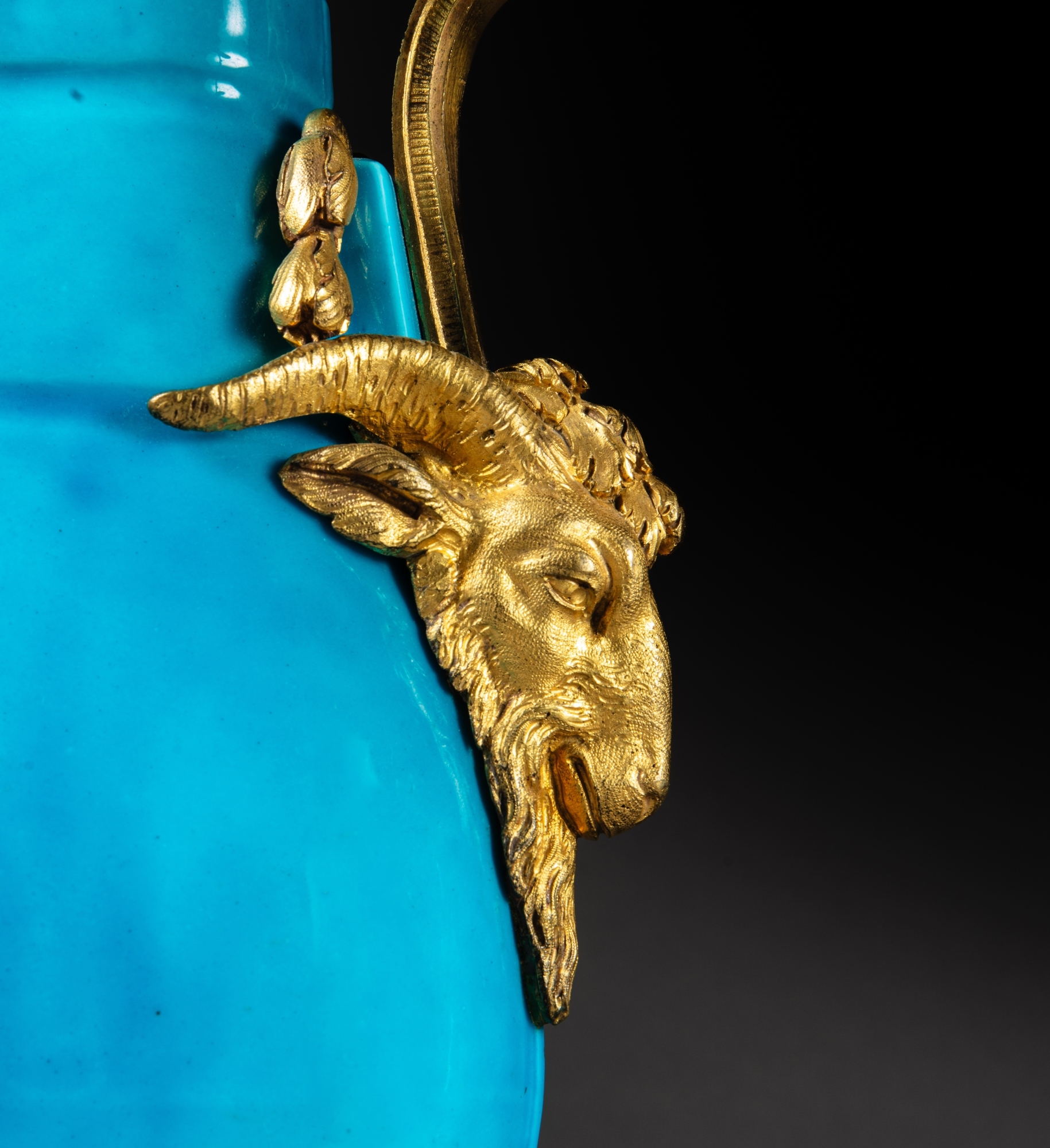 Artwork by Jean Dulac, A Louis XV gilt-bronze mounted Sèvres celestial blue porcelain garniture, circa 1765, mounts attributed to Jean Dulac, Made of Bronzes