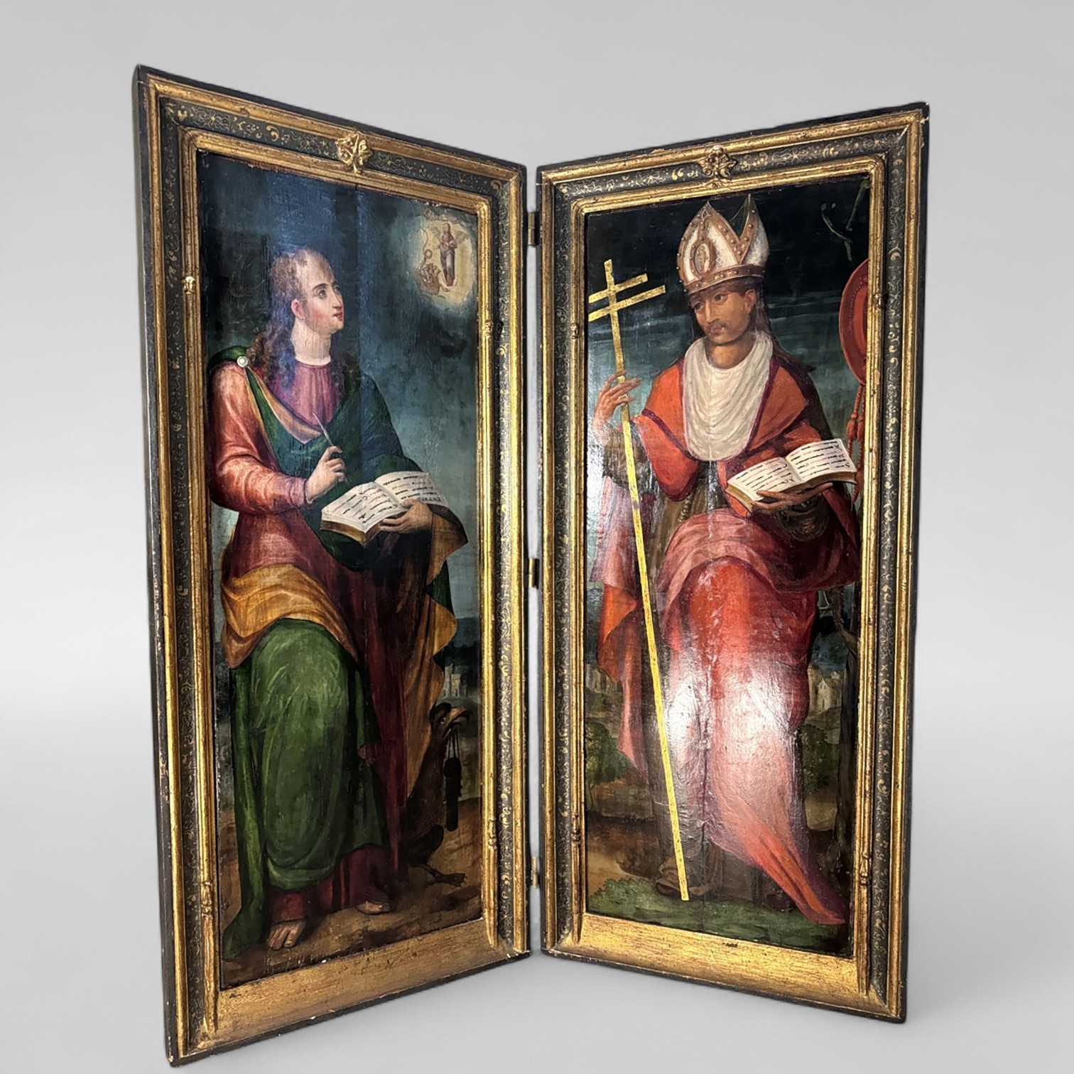 Artwork by Diego De Aguilar, Díptico representando a San Juan y San Eugenio de Toledo, Made of Óleo Sobre Tabla