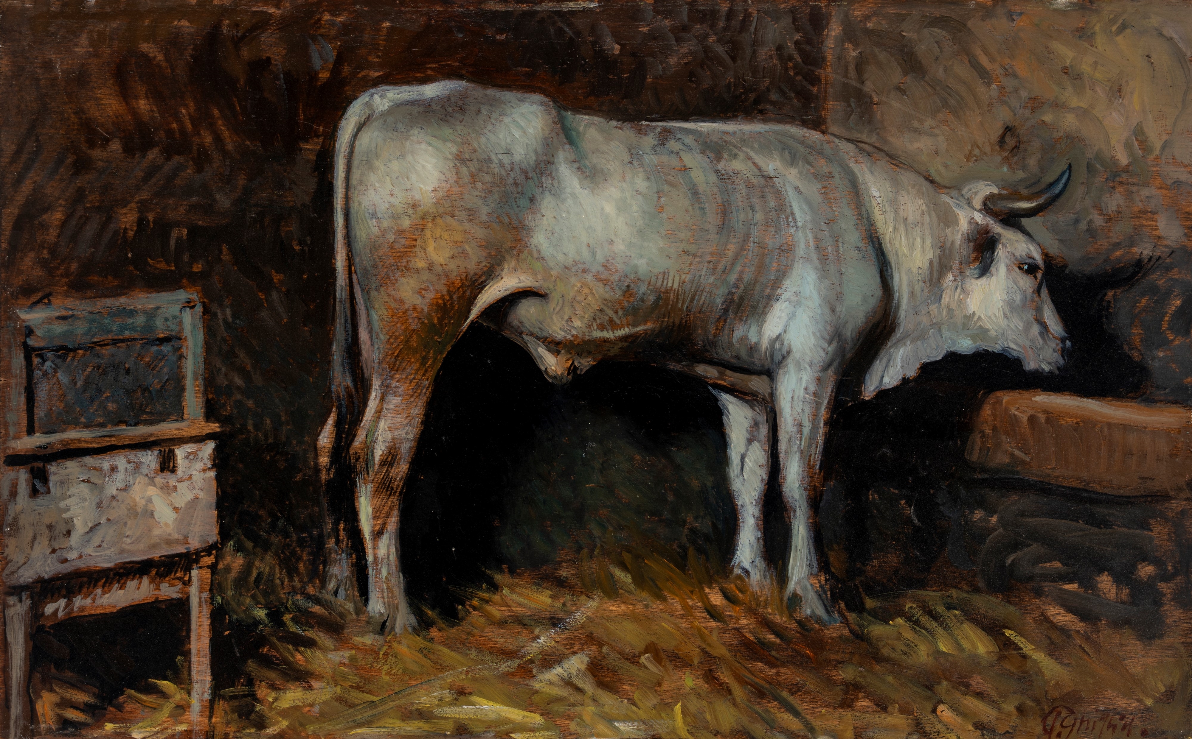 Artwork by Paolo Ghiglia, At the manger, Made of Oil On Panel