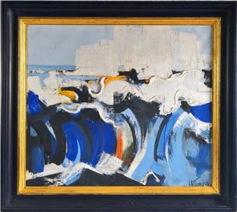 Mid-Century Abstract Oil on Canvas - J. Stuart