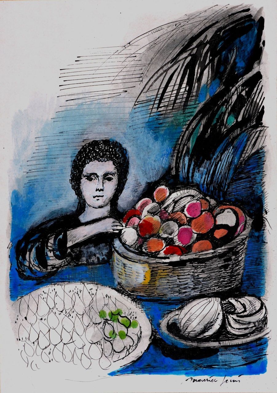 Artwork by Maurice Genis, The fruit seller, Made of Indian Ink And Wash