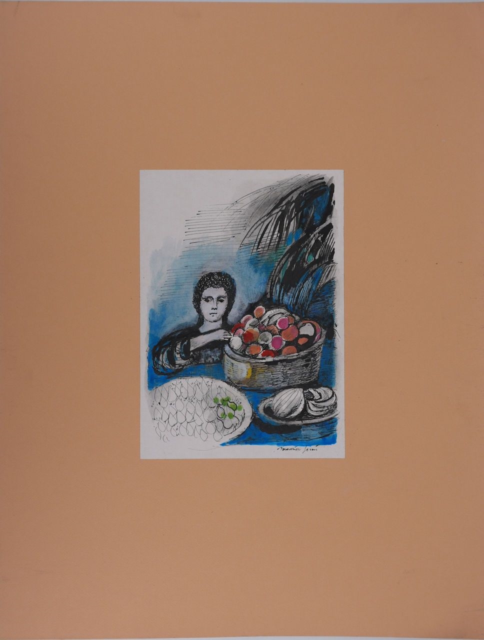 Artwork by Maurice Genis, The fruit seller, Made of Indian Ink And Wash