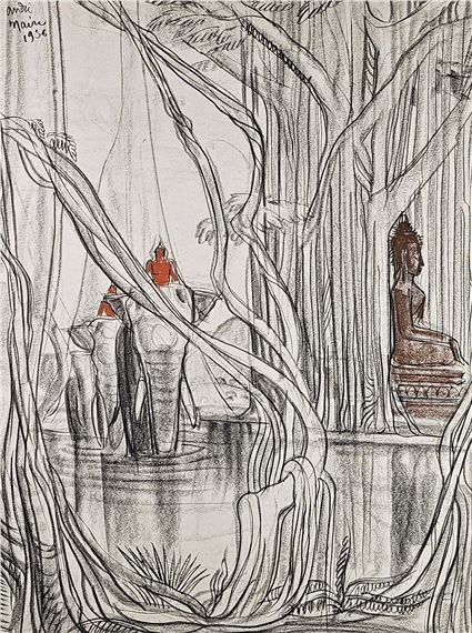 Elephant and his mahout by André Maire, 1956