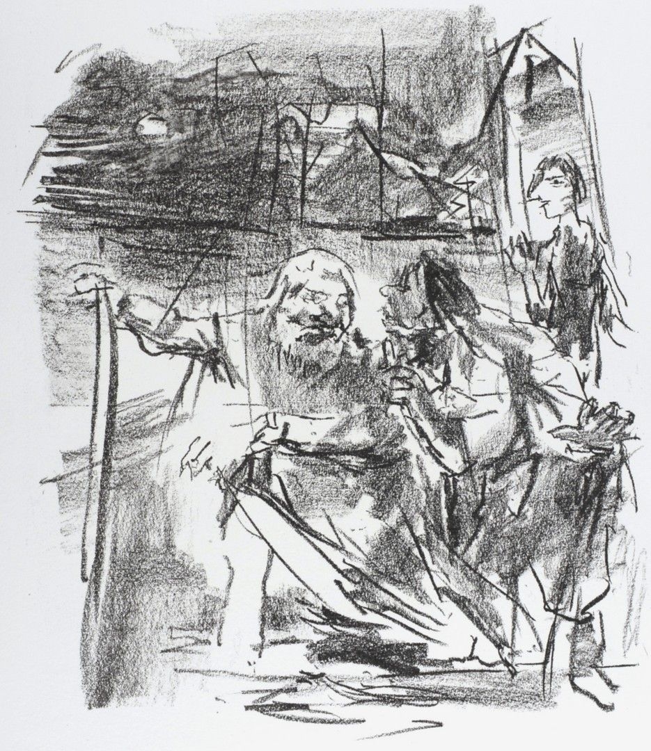 Artwork by Oskar Kokoschka, Gloucester led by an old man, Made of Lithograph On Handmade Crisbrook Paper