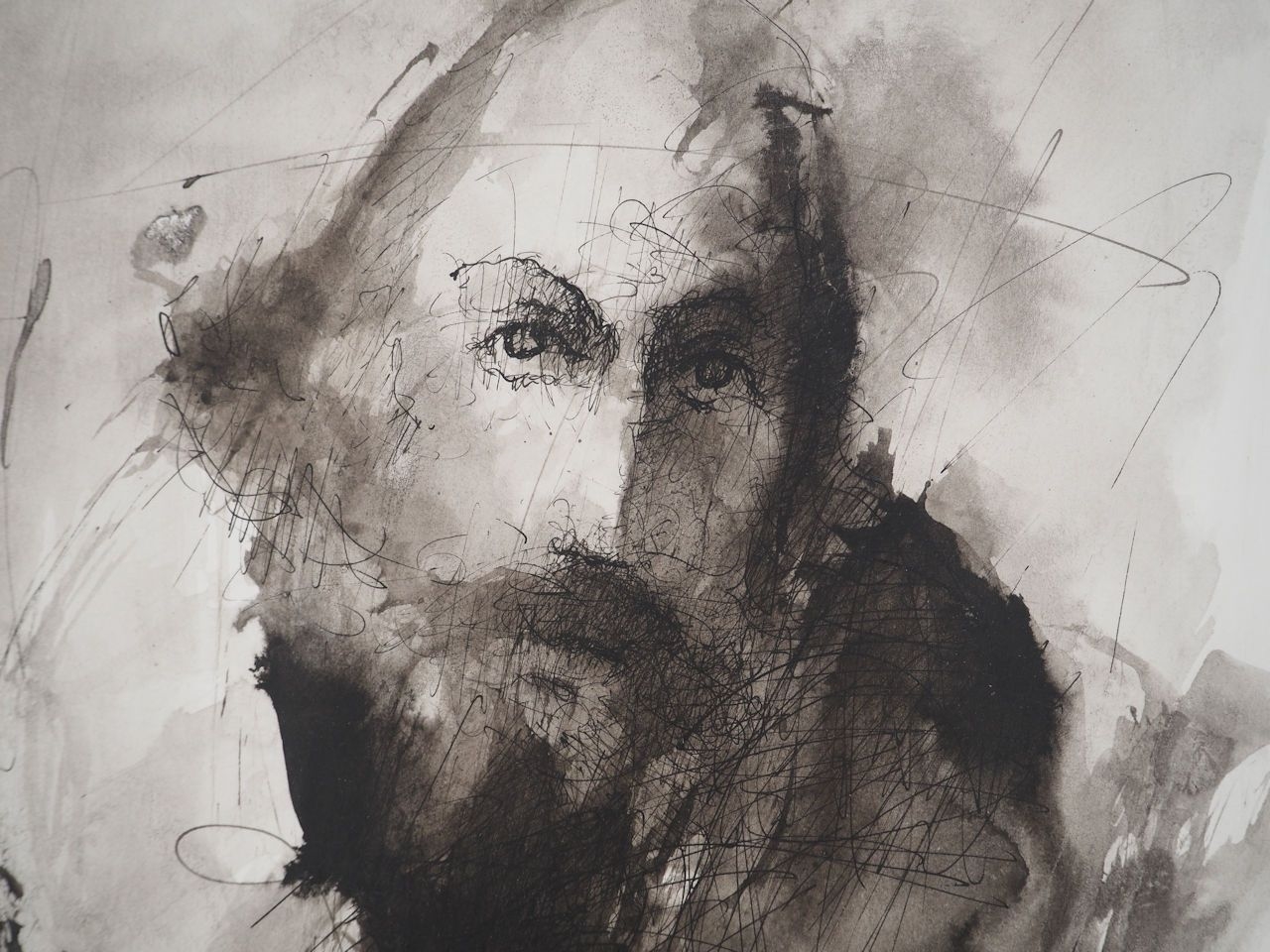 Artwork by Daniel Airam, Man with piercing gaze, Made of Watercolor And Wash Drawing