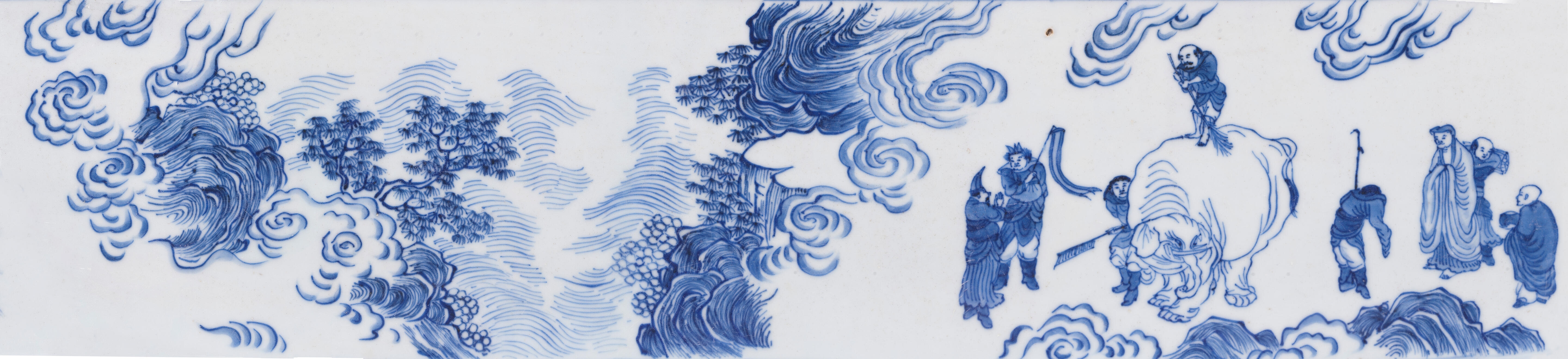 Artwork by Chinese School, A RARE AND LARGE BLUE AND WHITE 'PERSIANS WASHING THE ELEPHANT' BRUSHPOT, BITONG, Made of paint