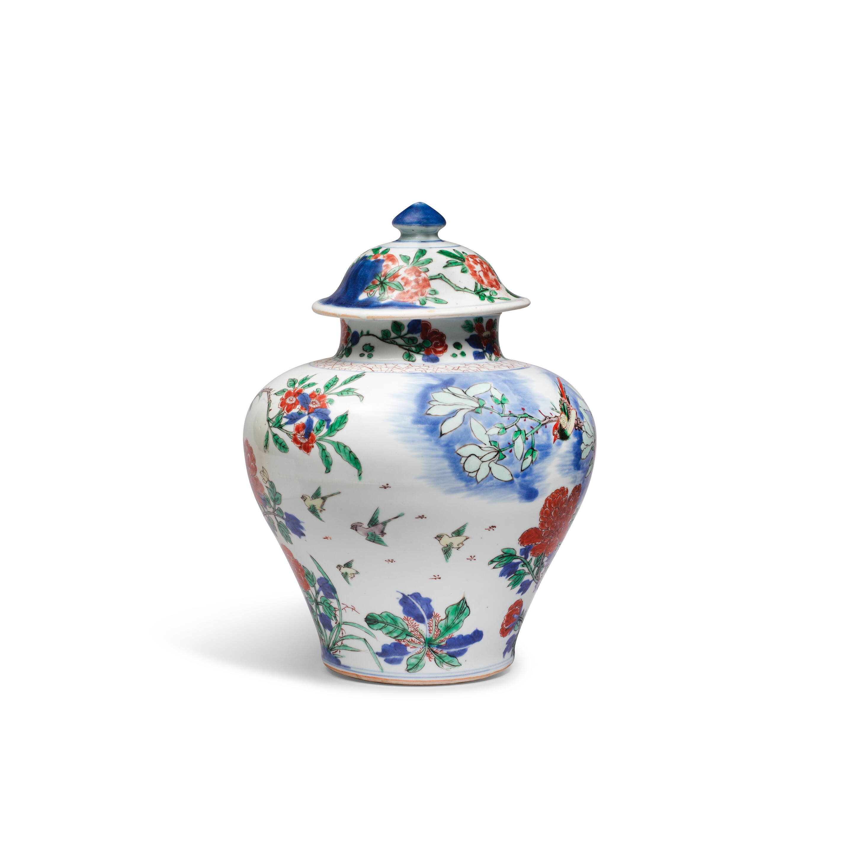 Artwork by Chinese School, A WUCAI 'PHEASANT AND PEONY' BALUSTER JAR AND COVER, Made of spray