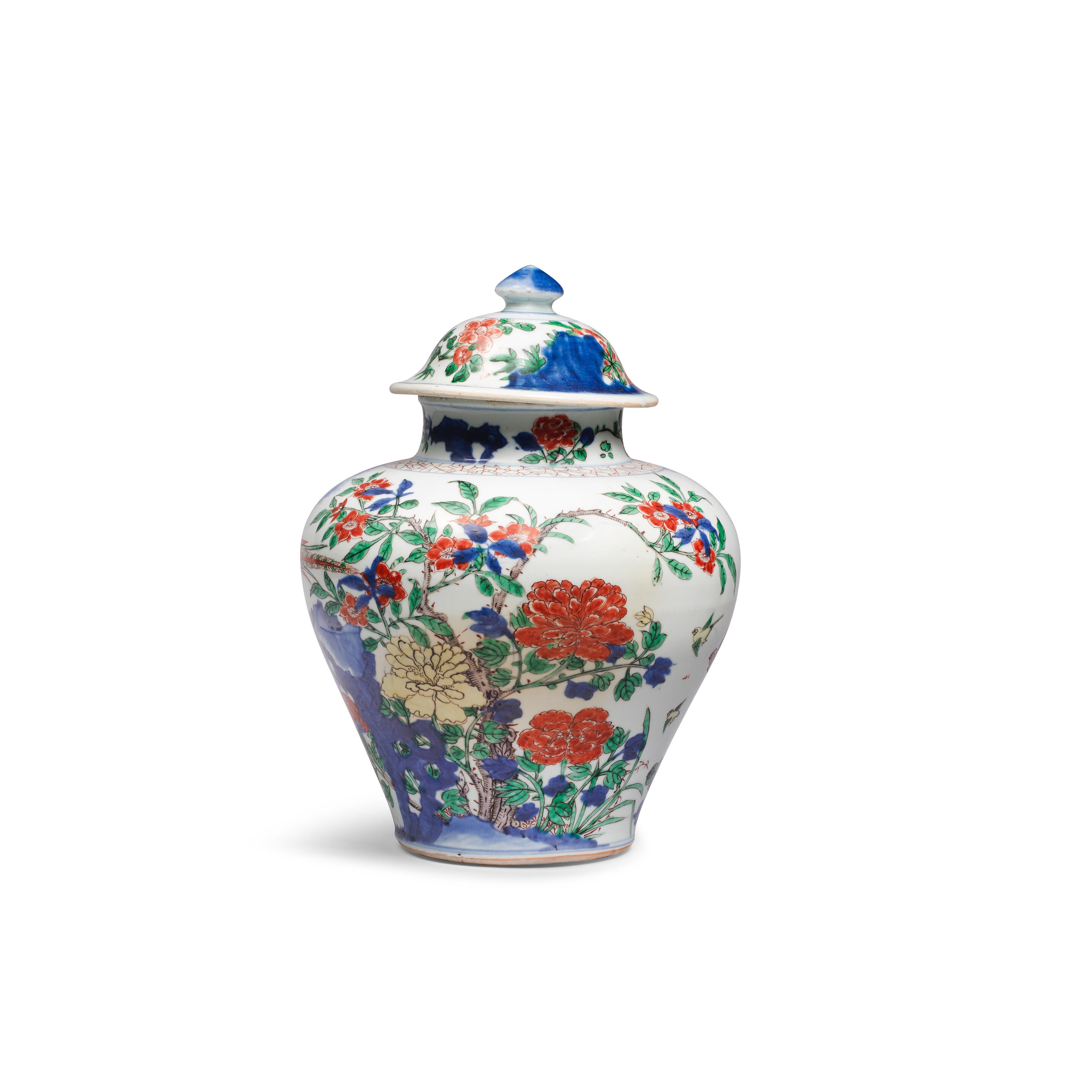 Artwork by Chinese School, A WUCAI 'PHEASANT AND PEONY' BALUSTER JAR AND COVER, Made of spray