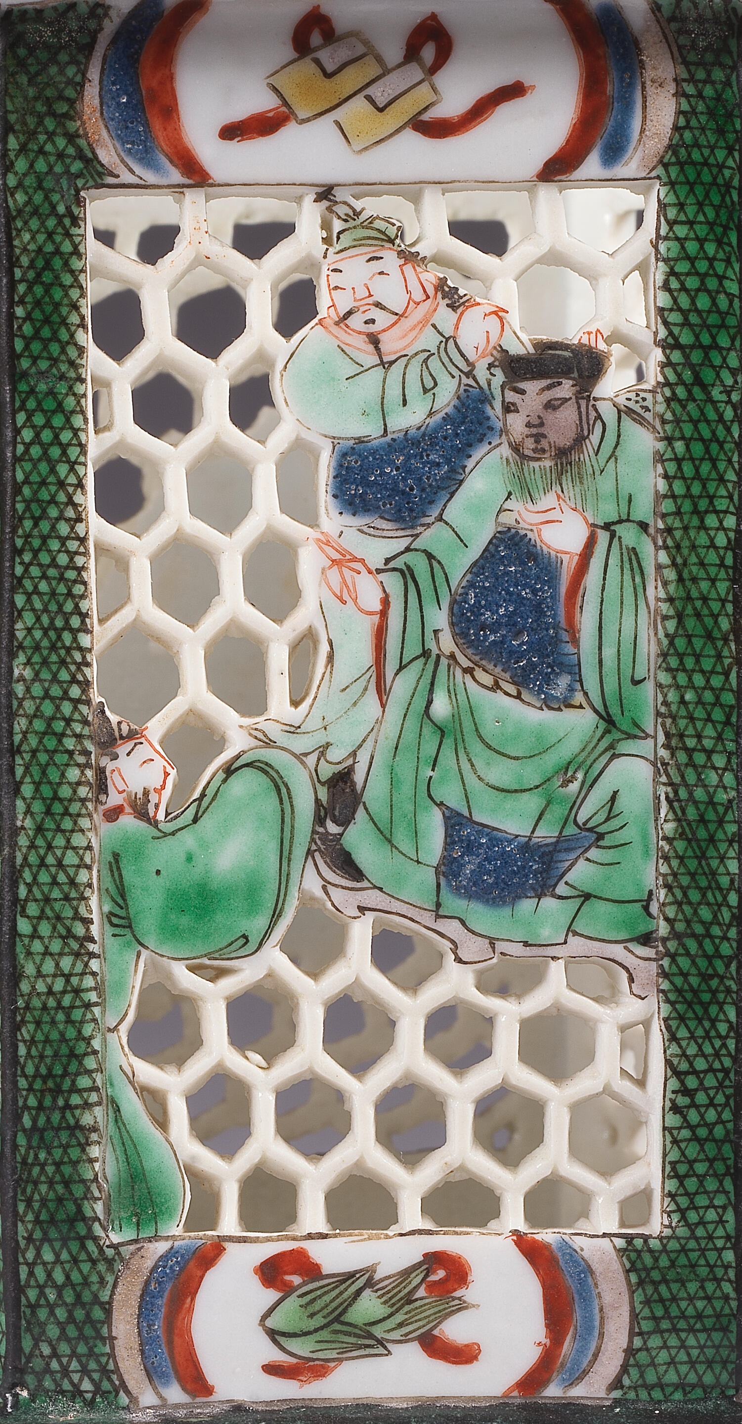 Artwork by Chinese School, A FAMILLE VERTE HEXAGONAL 'OUTLAWS OF THE MARSH' BRUSHPOT, BITONG, Made of enamels