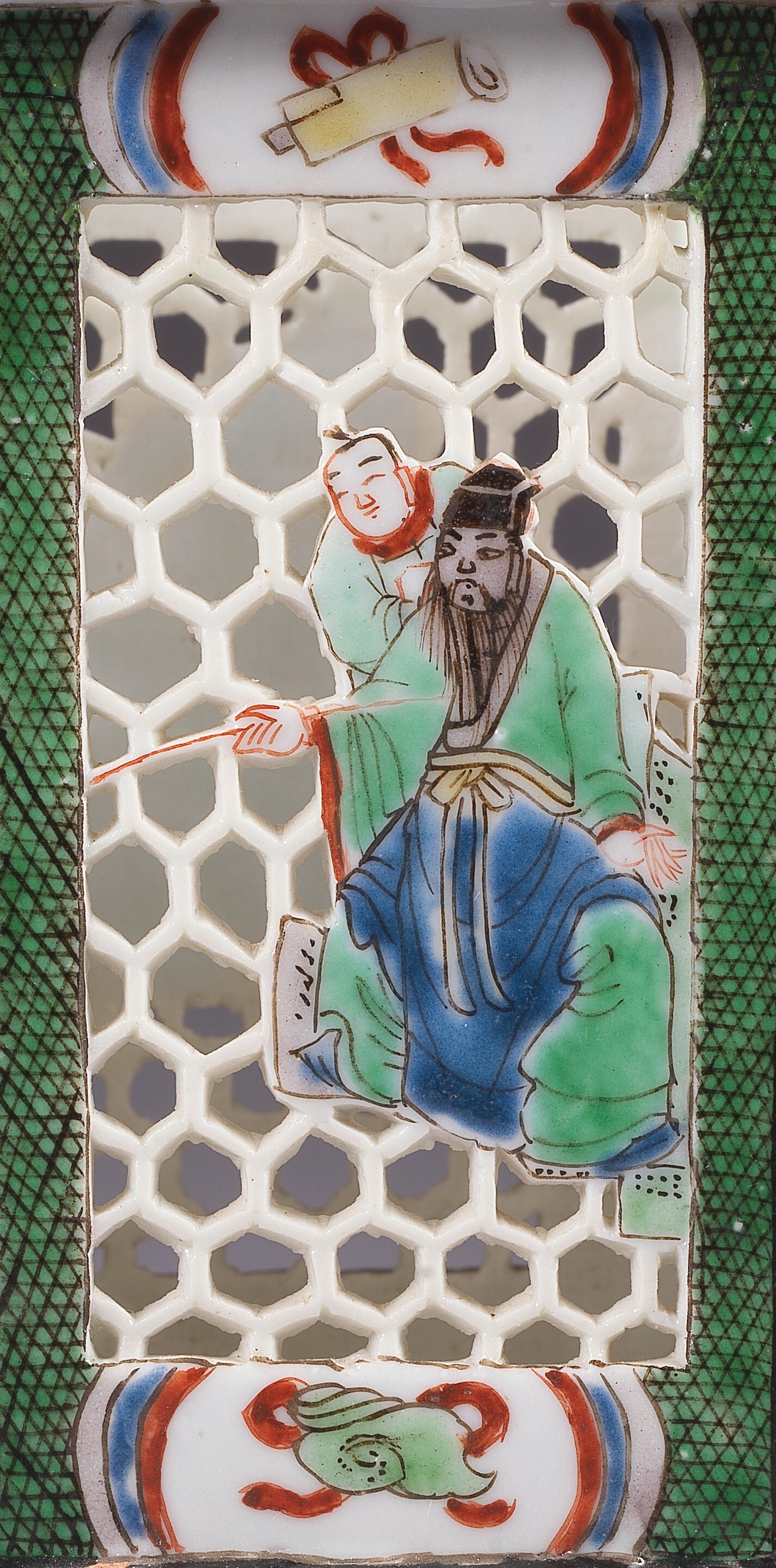 Artwork by Chinese School, A FAMILLE VERTE HEXAGONAL 'OUTLAWS OF THE MARSH' BRUSHPOT, BITONG, Made of enamels