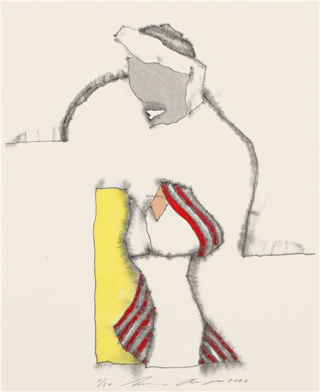 Silhouette einer stehenden Gestalt – Silhouette einer Frau mit Stirnband - Werner Berges