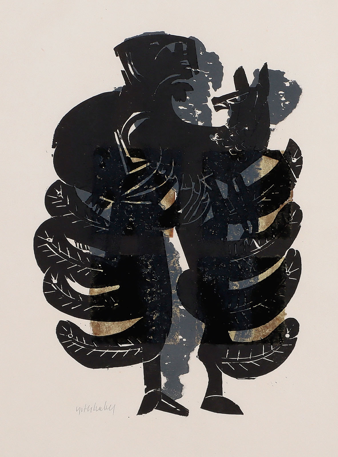 Artwork by HAP  Grieshaber, Tierengel, Made of woodcut