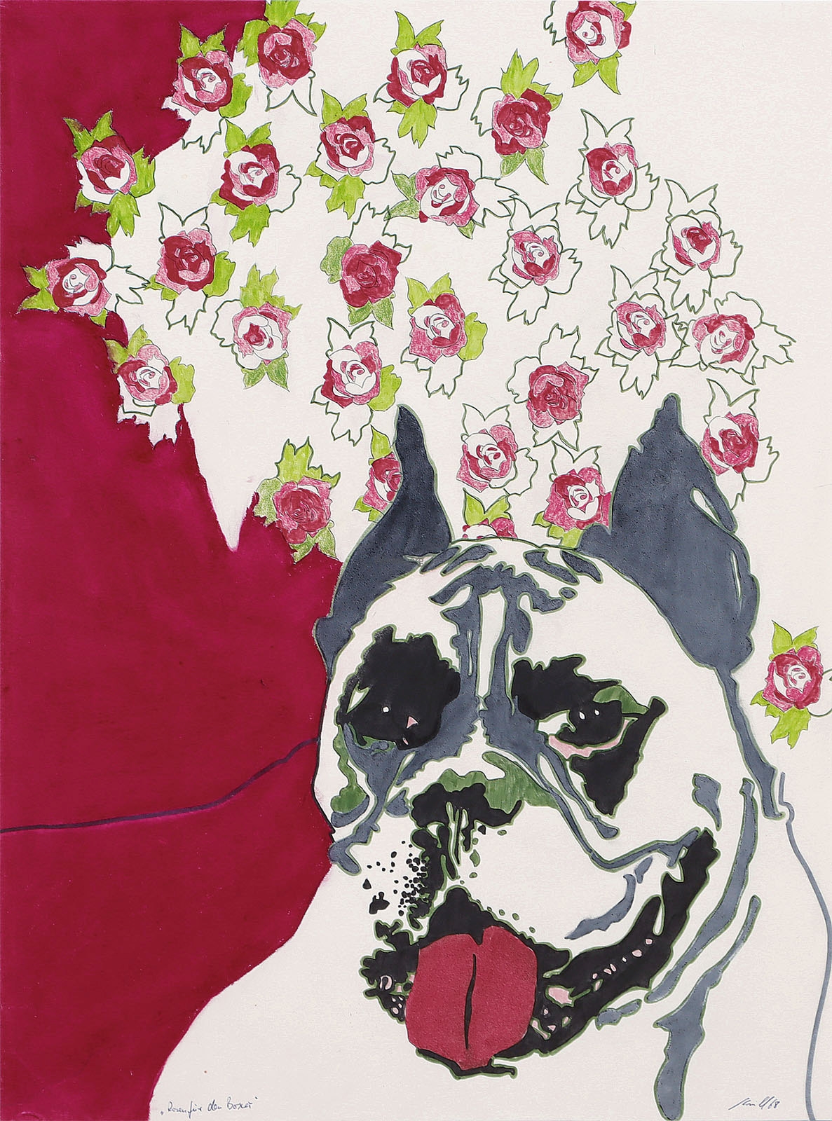 Artwork by Karl Heinz Krüll, Rosen für den Boxer, Made of mixed media, gouache