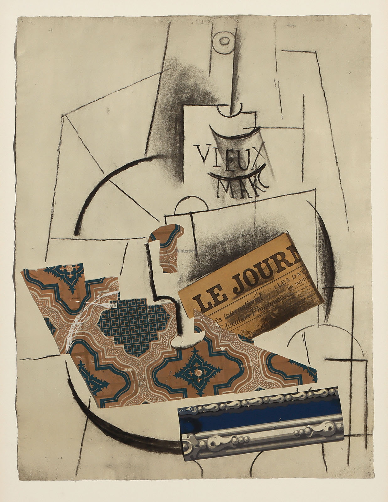 Artwork by Pablo Picasso, Jean Cassou, Bouteille Vieux Marc et Journal, Made of Farbige Reproduktion