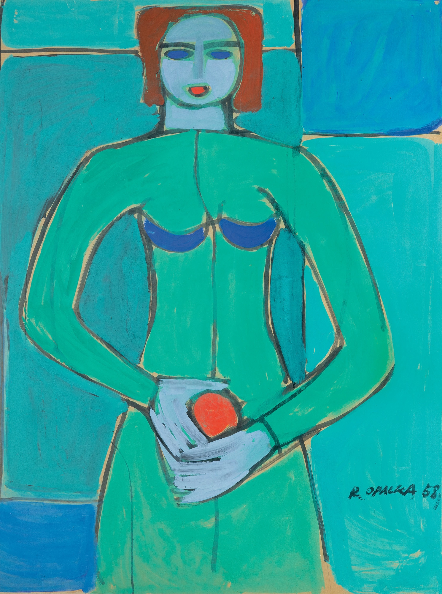 Artwork by Roman Opalka, AKT Z POMARAŃCZĄ, Made of gwasz, tusz, papier